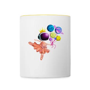 Ballerina Ballett Astronaut Mädchen Planet Ballon - Tasse zweifarbig - Weiß/Gelb - Vorne