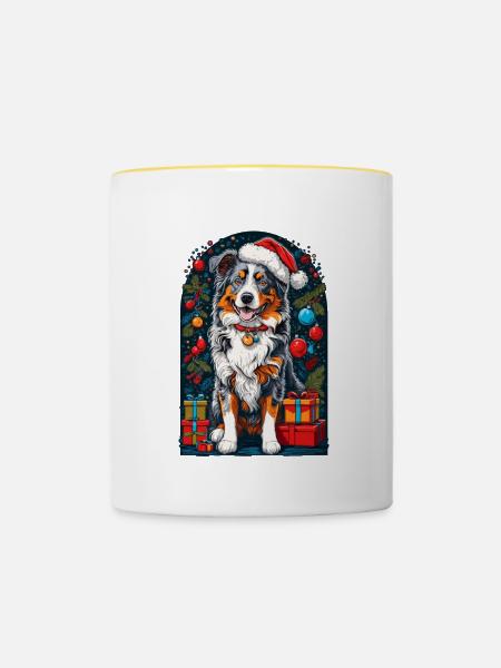 Lustiger Australian Shepherd Mit - Tasse zweifarbig - Weiß/Gelb