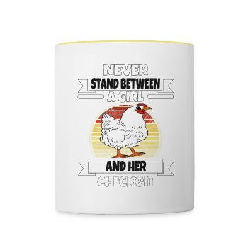 Lustiger Hühner Spruch Huhn - Tasse zweifarbig - Weiß/Gelb - Vorne