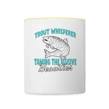 Pêche, Truite, Saumon, Pêcheur, Pêcheur, Perche - Mug contrasté - blanc/jaune - Devant