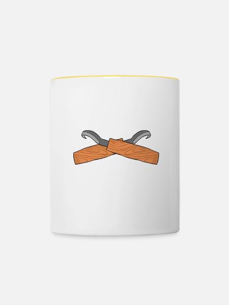 Holz schintzen Holzschnitzerei - Tasse zweifarbig - Weiß/Gelb