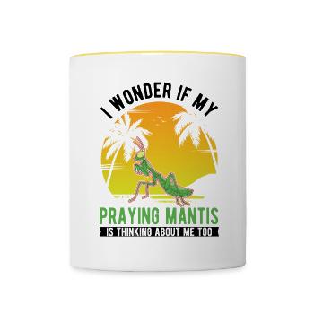 Gottesanbeterin Geschenk Mantis Fangschrecke - Tasse zweifarbig - Weiß/Gelb - Vorne