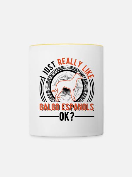 Ich mag einfach Galgo Espanols - Tasse zweifarbig - Weiß/Gelb