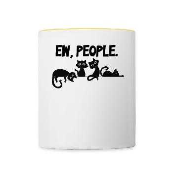 Black Cats, Ew, people, pet, kitten, tomcat - Contrasting Mug - white/yellow - Front