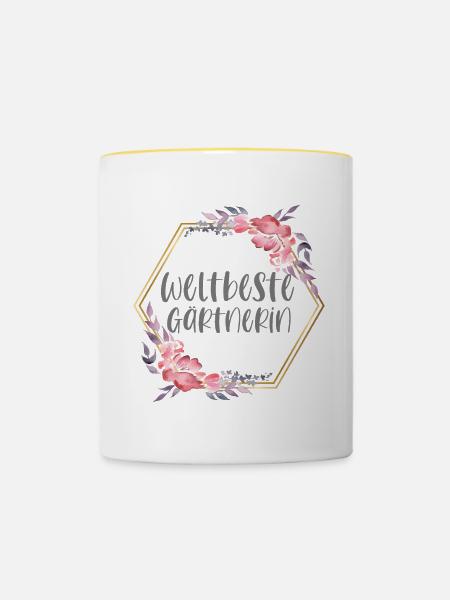 Gärtnerin Garten Gärtnern Gartenarbeit Geschenk - Tasse zweifarbig - Weiß/Gelb