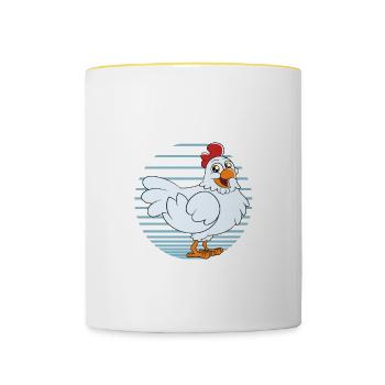 Funny Chicken Saying Chicken - Contrasting Mug - white/yellow - Front