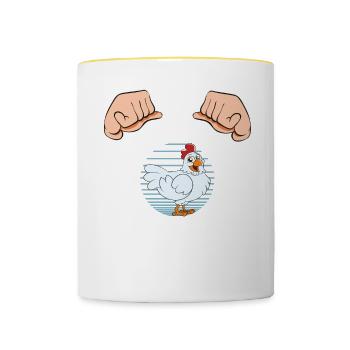 Funny Chicken Saying Chicken - Contrasting Mug - white/yellow - Front