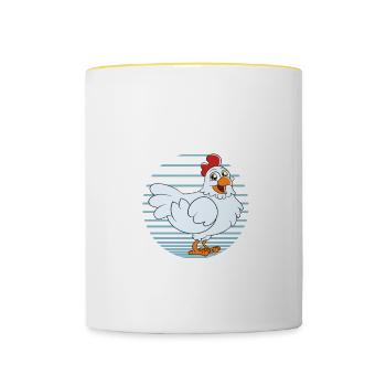 Lustiger Hühner Spruch Huhn - Tasse zweifarbig - Weiß/Gelb - Vorne