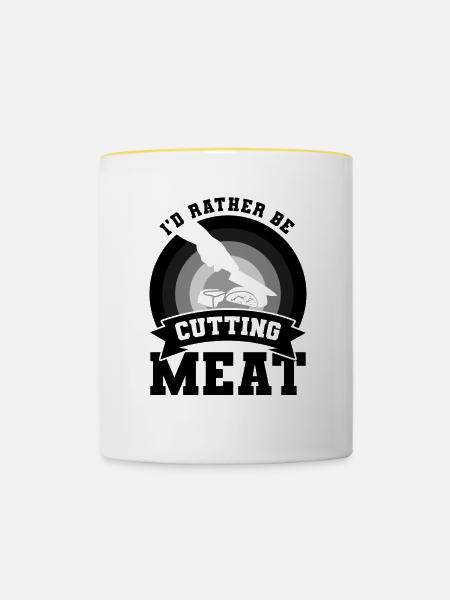 Lustiger Metzger Spruch - Tasse zweifarbig - Weiß/Gelb
