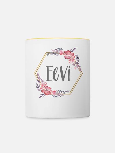 Eevi Mädchen Name Baby Geschenk - Tasse zweifarbig - Weiß/Gelb