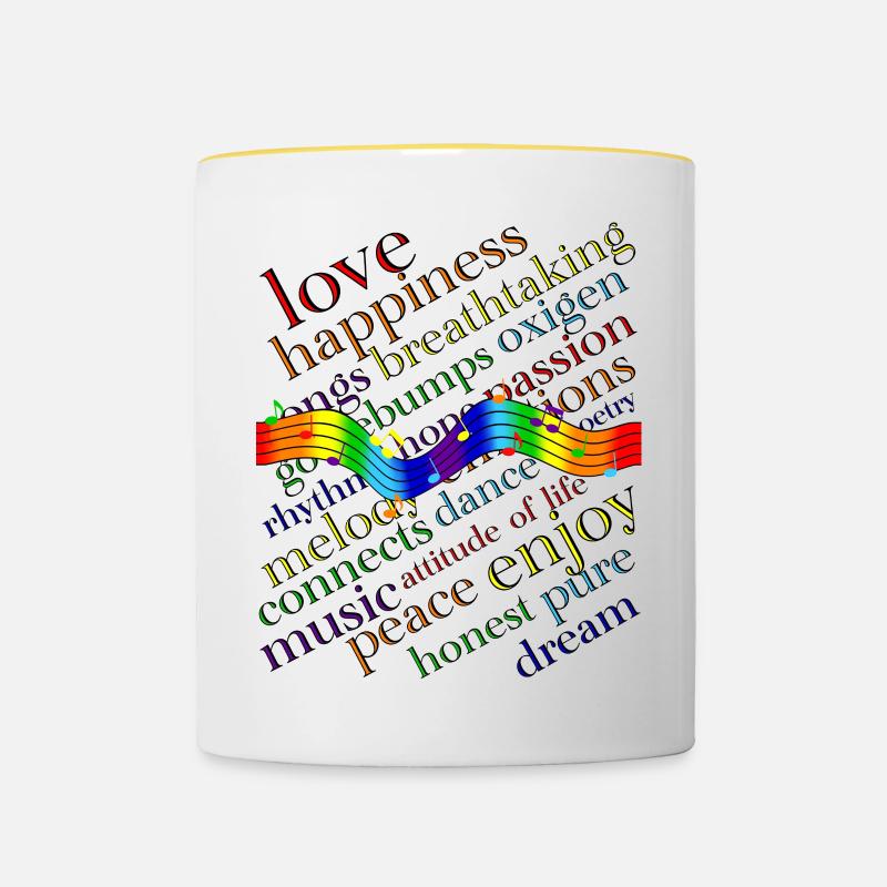 Vague colorée de notes sur des paroles colorées - Mug contrasté - blanc/jaune