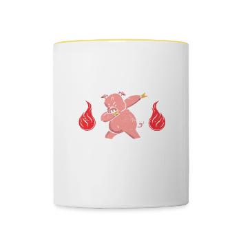 BBQ Pulled Pork Schwein Grill - Tasse zweifarbig - Weiß/Gelb - Vorne