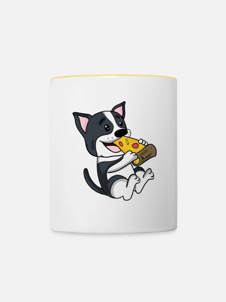 Boston Terrier Hund Pizza - Tasse zweifarbig - Weiß/Gelb