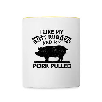 BBQ Pulled Pork Schwein Grill - Tasse zweifarbig - Weiß/Gelb - Vorne