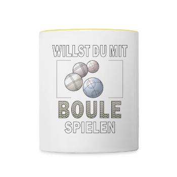 WILLST DU MIT BOULE SPIELEN - Tasse zweifarbig - Weiß/Gelb - Vorne