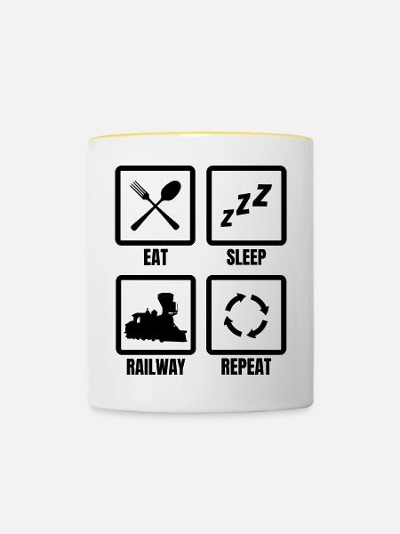 Eisenbahnliebhaber Routine - Tasse zweifarbig - Weiß/Gelb