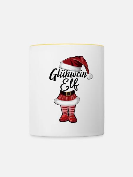 Weihnachten Glühwein Elf - Tasse zweifarbig - Weiß/Gelb