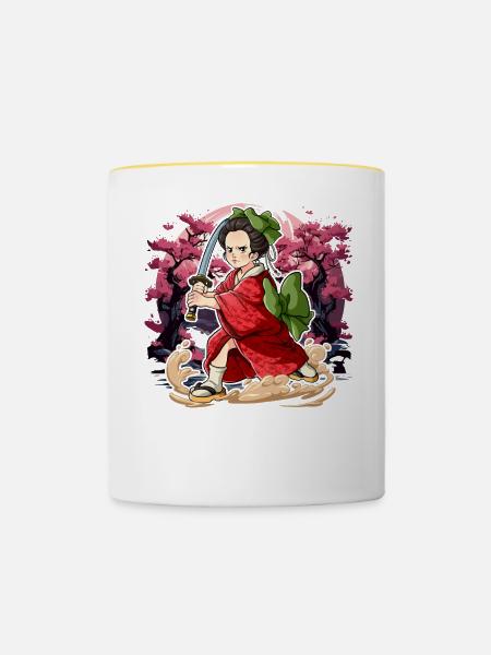 Samurai Kimono Frauen - Tasse zweifarbig - Weiß/Gelb