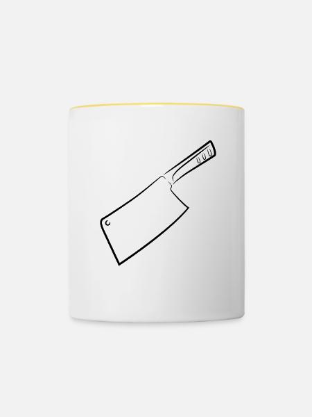 Hackbeil Zeichnung - Tasse zweifarbig - Weiß/Gelb