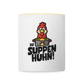 Suppen Huhn Suppenhuhn Gockel Eintopf Geschenk - Tasse zweifarbig - Weiß/Gelb - Vorne