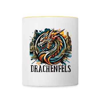 Dragon Tête de Dragon Logo Ruine Drachenfels - Mug contrasté - blanc/jaune - Devant