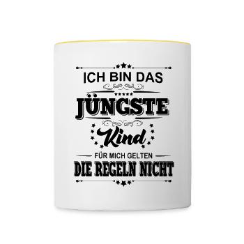 Ich bin das Jüngste Kind für mich gelten die - Tasse zweifarbig - Weiß/Gelb - Vorne