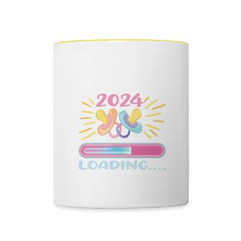 Oma 2024 werdende Oma 2024 Loading - Tasse zweifarbig - Weiß/Gelb - Vorne