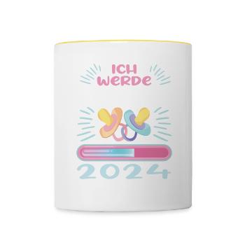 Cousine werden Cousine 2024 - Tasse zweifarbig - Weiß/Gelb - Vorne