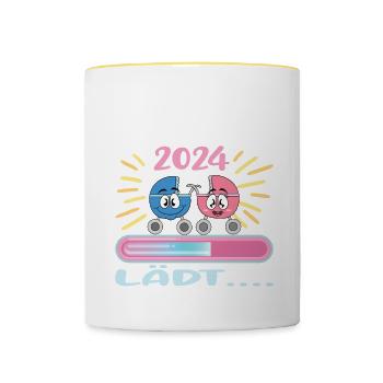 Schwester werden Schwester 2024 - Tasse zweifarbig - Weiß/Gelb - Vorne