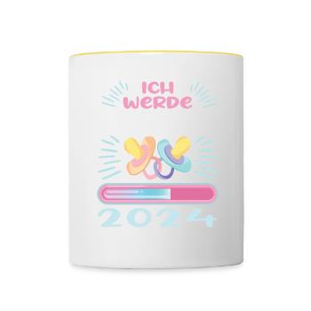 Mama 2024 werdende Mutter Schwangerschaft - Tasse zweifarbig - Weiß/Gelb - Vorne