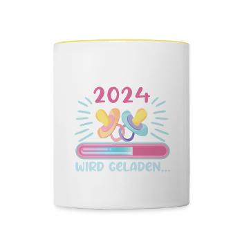 Mama 2024 werdende Mutter Schwangerschaft - Tasse zweifarbig - Weiß/Gelb - Vorne