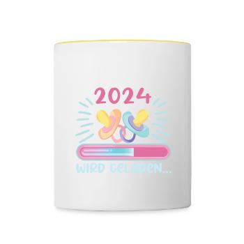 Oma 2024 werdende Oma 2024 Loading - Tasse zweifarbig - Weiß/Gelb - Vorne
