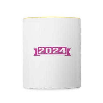 Pension 2024 Pensionärin 2024 Rente 2024 - Tasse zweifarbig - Weiß/Gelb - Vorne