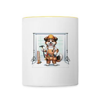Artisan de chien mignon - Mug contrasté - blanc/jaune - Devant