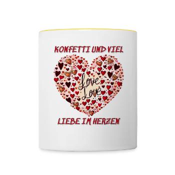 CONFETTI AND LOTS OF LOVE IN THE HEART - Contrasting Mug - white/yellow - Front