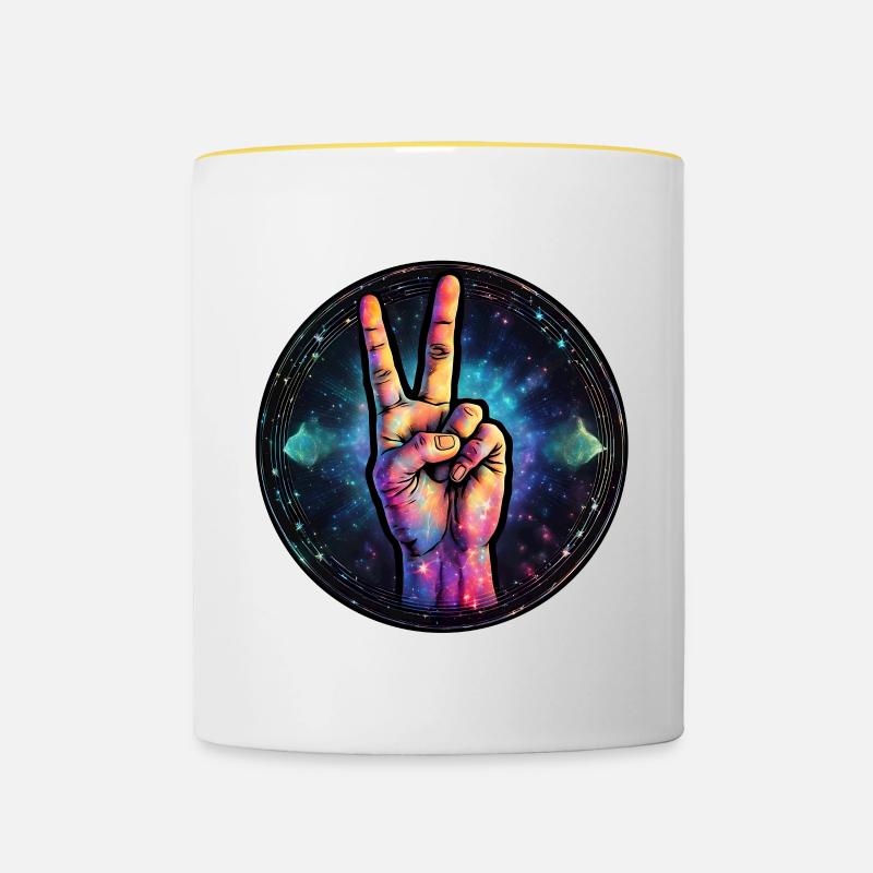Cosmic Peace Gesture - Contrasting Mug - white/yellow