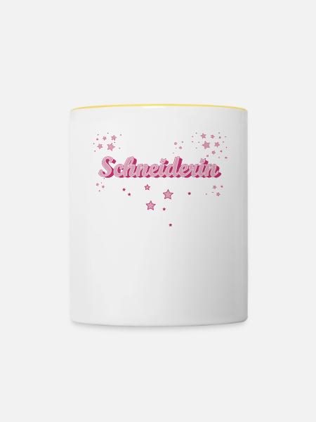Schneidern Abschluss-Geschenk Textil-Schneiderin - Tasse zweifarbig - Weiß/Gelb