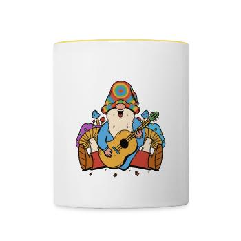 Hippie Wichtel Zwerg Pilze Musik Musiker Gitarre - Tasse zweifarbig - Weiß/Gelb - Vorne
