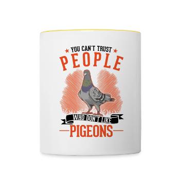 Taube Geschenk Taubenzüchter Brieftaube - Tasse zweifarbig - Weiß/Gelb - Vorne