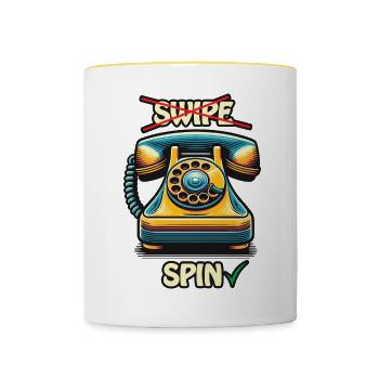 Rétro Vintage Téléphone à Cadran Couleur Vibrante - Mug contrasté - blanc/jaune - Devant
