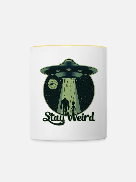 Bleib seltsam - UFO, Alien - Tasse zweifarbig - Weiß/Gelb