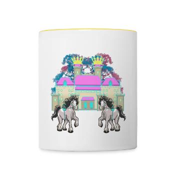 Schloss Märchen Ritter Pferd König Mittelalter - Tasse zweifarbig - Weiß/Gelb - Vorne