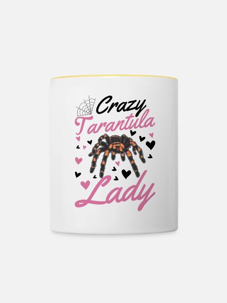 Verrückte Tarantel Frau - Tasse zweifarbig - Weiß/Gelb