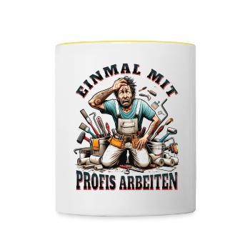 Working with professionals, funny master painter - Contrasting Mug - white/yellow - Front