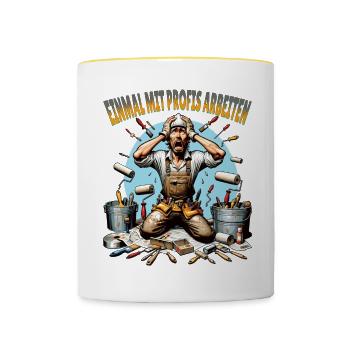 Working with professionals, funny master painter - Contrasting Mug - white/yellow - Front