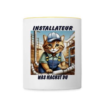 INSTALLATEUR DE CHAT - Mug contrasté - blanc/jaune - Devant