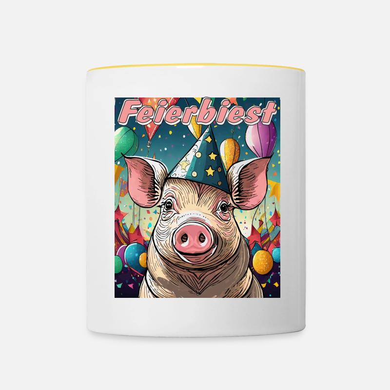 PIG CELEBRATION BEAST - Contrasting Mug - white/yellow