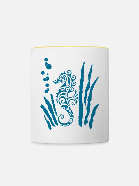 Blaues Stammes-Seepferdchen - Tasse zweifarbig - Weiß/Gelb