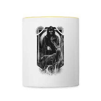 Deer, Forest, Creature, Death, Horror, Halloween, Monster - Contrasting Mug - white/yellow - Front