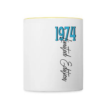 1974 Vintage anniversaire drôles dictons - Mug contrasté - blanc/jaune - Devant